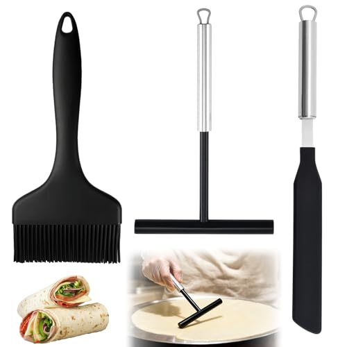 Mein HERZ Utensilios para Hacer Crepes,Espátula para Crepes de Silicona,3 piezas Utensilios para Crepe de Acero Inoxidable,Utensilios de Cocina y Repostería para Cocinas Domésticas