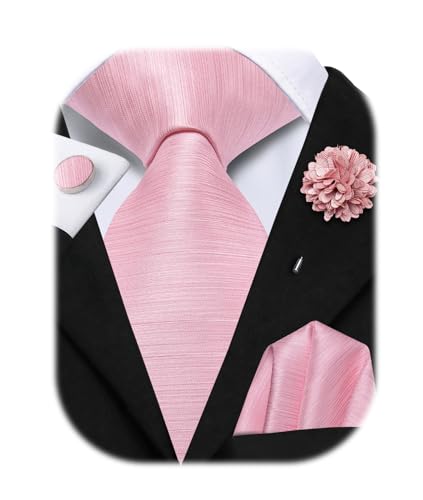 Image of Hi-Tie Men Silk Ties Set with Flower Lapel Pin Necktie Pocket Square Cufflinks for Tuxedo Wedding Business