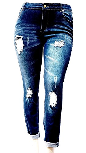 Omega Womens Plus Size Blue Denim Stretch Ankle Jeans Skinny Distressed Pants (22)
