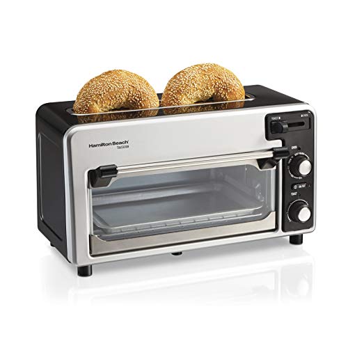 Hamilton Beach Toastation 2-Slice Toaster and Oven Combo, Extra Wide Slots, Shade Selector, Baking Pan, 1500 Watts, Black (22723)