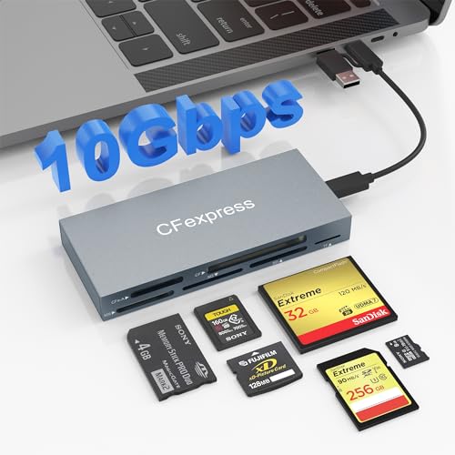 CFexpress Type A Card Reader, 6-in-1 USB 3.2 10Gbps CFexpress Card Reader Adapter for CFexpress Type A/SD/TF/MS/XD/CF Memory Card, CF Express Card Reader Read 6 Cards Simultaneously