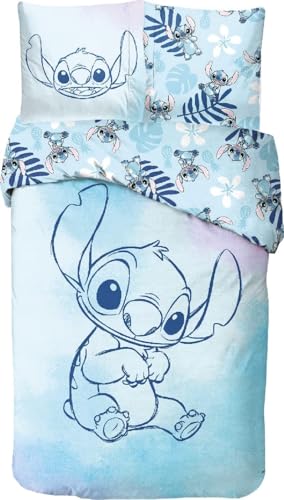 Parure de Lit Stitch pour Enfant, Housse de Couette Disney Réversible 140x200 cm, Taie d'oreiller 63x63 cm, 100% Coton (Parure de lit Stitch)
