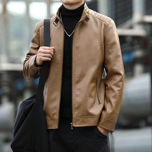 Chaqueta para hombre estilo vintage en cuero sintético caqui miniatura 3