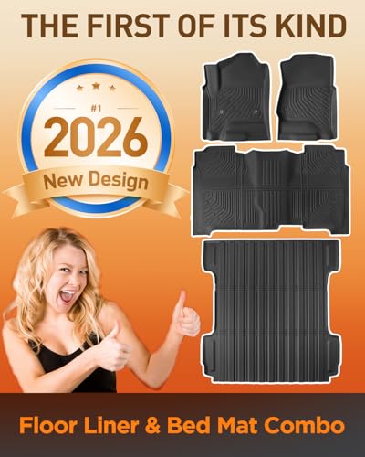 Image of Truck Floor Mat Bed Mat for Silverado Sierra 1500 2014-2018 Crew Cab 5.8 FT | TPE All Weather Easy-install Odorless Waterproof No Trim Non-slip Easy-clean Heavy Duty Durable Spray-in Liner Compatible