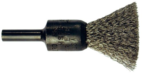 PFERD 82991 Stem Mounted Power Crimped Wire End Brush, Round Shank, Stainless Steel Bristle, 1