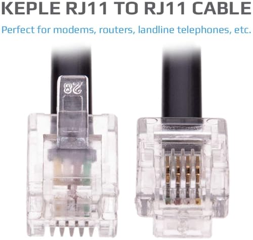 Image of Telephone Cable Extension Cord 2 Pin, 1 Line Rj11 Male To Male Cable Line Or Landline, Phone, Modem Or Fax Machine (Black) (1.5Ft Coiled)