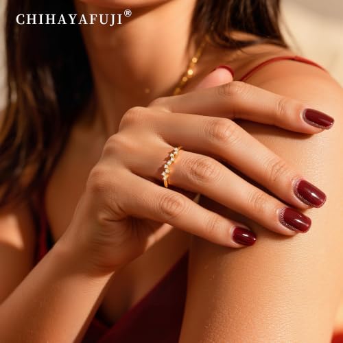 Chihayafuji Stackable Birthstone Rings for Women 14K Gold/Silver Plated Non Tarnish Dainty CZ Statement Engagement Wedding Thumb Ring Everday Jewelry Gifts for Birthday Size 5-11 - image 3
