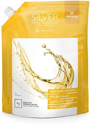 Elementa Silver Nano Silver Xylitol Mouth Wash Refill Pack | Mouth Rinse Oral Care 40 oz | Dentist Formulated, Alcohol and Fluoride Free (Honey Sweet)
