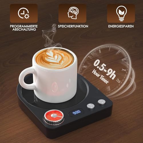 Kaffeewärmer, aufgerüstet Tassenwärmer, Elektrischer Kaffeewärmer 9 Temperatureinstellungen Schreibtisch Tassenwärmer mit 30min-9h Abschaltautomatik für Kaffee Tee Kakao Milch – Bild 4