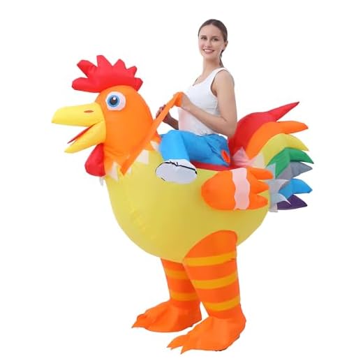 JOYBRO Disfraz Hinchable de Pollo para Adultos, Divertido Traje de Montar Gallo para Hombre y Mujer, Ideal para Halloween, Carnaval, Cosplay y Fiestas Temáticas, Talla Única 160–190 cm