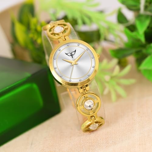 Image of Ladies Fashion Watch with Bracelet and Crystal Bezel, Black Analog Design, Water Resistant