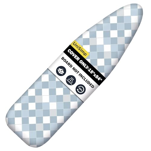 Image of Ironing Board Cover and Pad 15 inchx54 inch Extra Thick Natural Cotton, Scorch and Stain Resistant Padding, Standard Size Iron Board Cover with Fasteners Heavy Duty Elastic Edge, Heatproof Checkered