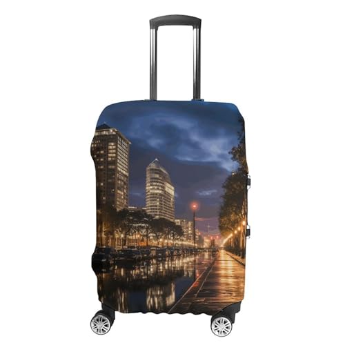 Luggage Cover Elastic Washable Suitcase Cover Dust-Proof Portland at Night Travel Luggage Cover Fashion Suitcase Protector Thickened Baggage Cover Fit 18-32 Inch Luggage S, white