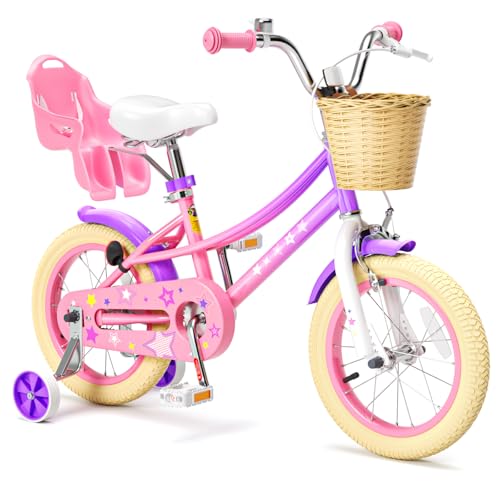 Image of Glaf Girls Bike Bicycle for 2-12 Years Old 12 14 16 20 inch Kids Toddler Bike with Training Wheels and Basket,Doll Seat, Kids Bike Bicycle for Gift