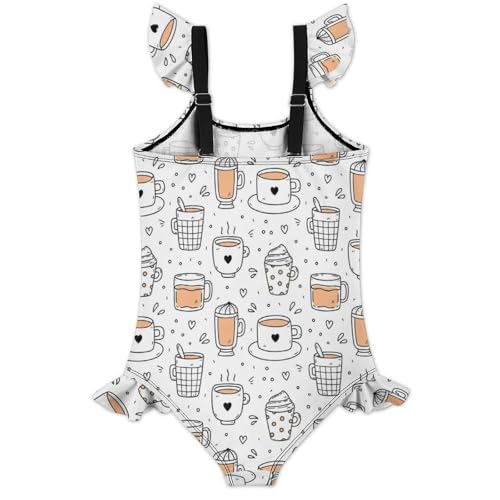 Image of Girls One Piece Swimsuit Macaroni Cheese Pasta Food Ruffles Swimwear Bathing Suits 3-12 Years
