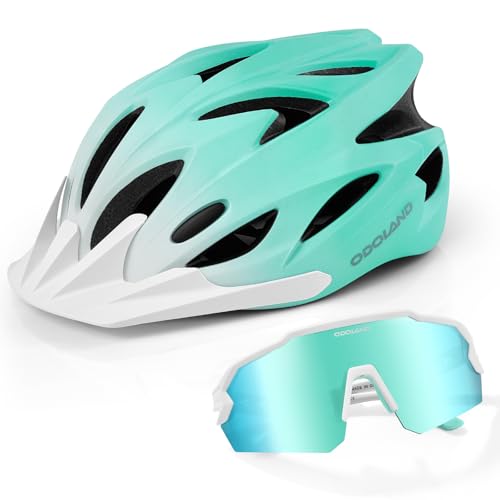 Image of Odoland Adult Bike Helmet with Cycling Sunglasses Set for Men & Women | Safety Certified Bicycle Helmet, UV Protection Glasses, Adjustable Dial for Mountain, Urban, Skating, Road, City Commuting