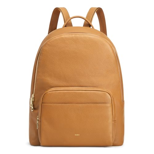 Image of Kattee Leather Backpack for Women with Back Zipper Pocket, Brown | Back zipper pocket for easy access to cards and essentials on the go.
