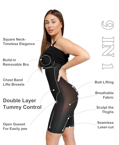 Image of Popilush Shapewear Dress Workwear Built in Shapewear Dress Square Neck Sleeveless Dress 3D HIPS Offer