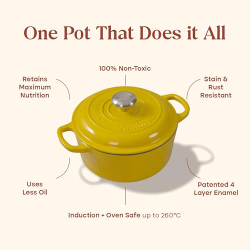 Image of CUMIN CO. Cast Iron Dutch Oven 2.5L, 20 cm | Induction Base Cookware | 10 Years Warranty | Non Toxic Non Stick Biryani Pot with Lid | Heavy Bottom | Chemical Free Coating | Free Accessories | White