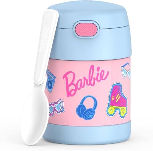 Image of THERMOS FUNTAINER Insulated Food Jar, 10 Ounce, Kid Friendly Food Jar with Foldable Spoon, Barbie
