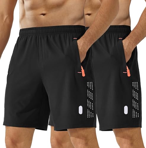 Buyboxs Men's Sports Punching Shorts Quick Dry Breathable Running Shorts Basketball Shorts with Pockets 2-Pack Black Black 3XL
