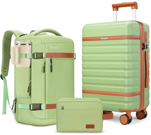 Image of Luggage Sets 3 Piece with Spinner Wheels, Lightweight PC Hardside Suitcase with TSA Lock & YKK Zippers, 20 Inch Carry On Luggage with Travel Bag for Men and Women, Avocado Green