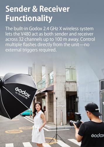 Image of Godox V480 for Sony GODOX TTL Flash - GN50 /1.7s Recycle /650 Flash Time /HSS /Smart Distance Readout /10 Level LED Modeling lamp /2.0 inch Touchscreen /2.4G Wireless System /TTL Camera Flash for Sony ZV-E10 etc.