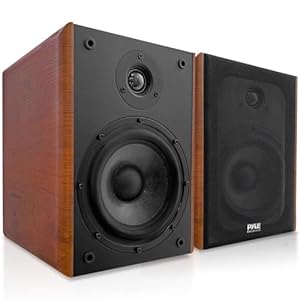 Pyle 6.5″ Home Wooden Bookshelf Speakers, 240W Max Power, 1″ Silk Dome Tweeter and Aluminum Voice Coils, Pair, Gold Plated 5 Way Binding Post, Rubber Surrounds, Beautiful Wood Grain Finish