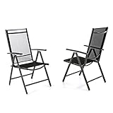 Nexos 2er Set Klappstuhl Aluminium Gartenstuhl Campingstuhl verstellbar Rahmen anthrazit Hochlehner für Terrasse Balkon leicht stabil schwarz witterungsbeständig 56x65x105 cm bis 110 kg mit Armlehne