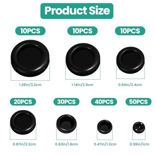 170PCS Rubber Grommet Kit, 7Sizes Waterproof Wire Grommet, Firewall Rubber Hole Plugs, for Cable Hose Protection, Wiring, Automotive, Home Decoration Wire Conduit