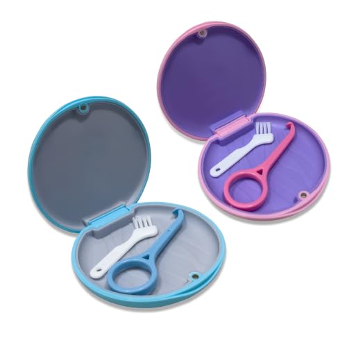 Jdacla® Pack 2 Cajas para Férula Dental + 2 Minicepillos y 2 Ganchos de Extracción de Regalo/Funda Férula Dental para Ortodoncia Invisible de Color Azul y Color Rosa (PACK AZUL/ROSA)
