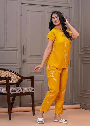 Image of Women's Cotton Printed Night Suit Set of Shirt & Pajama Set Women Night Wear Set