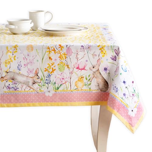 Maison d' Hermine Table Cloth Square Table 100% Cotton 60 x 60 Inches Tablecloth Reusable Decorative Everyday Use for Dining Room, Farmhouse, Home, Party, Festive & Wedding Spring Summer - Easter Zest