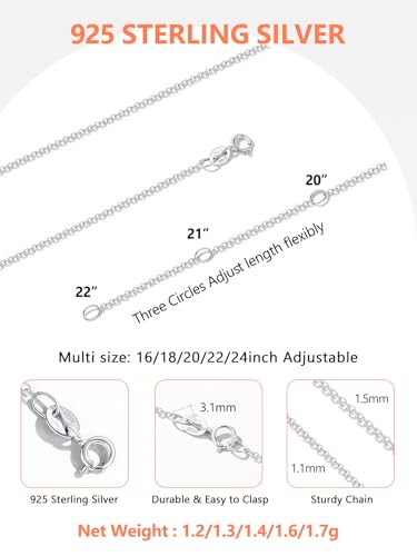 Silvora 925 Sterling Silver Chain Necklace 1.1/1.5mm Thin Silver Chain for Women-Sturdy & Shiny-Women's Chain Necklaces,Adjustable Length 16/17/18/20/22/24 Inches3