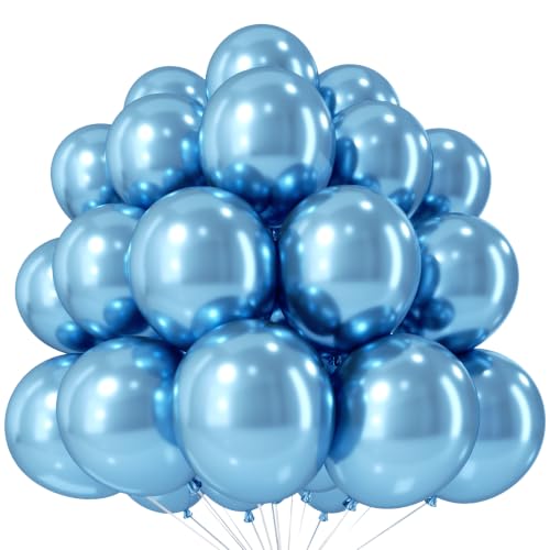 Image of Jobkoo Metallic Blue Balloons, 12Inch Chrome Light Blue Balloons 30Pcs Pastel Baby Blue Metallic Party Balloons Sky Blue Chrome Helium Latex Balloon for Birthday Baby Shower Wedding Party Decorations