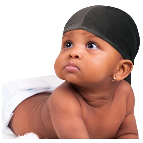 Image of TITAN Baby Satin Du-Rag – Ultra Stretch Tailored Fit for Infants and Toddlers, Extra Long Tail, Soft & Breathable Silky Satin Head Wrap for Boys and Girls, Black