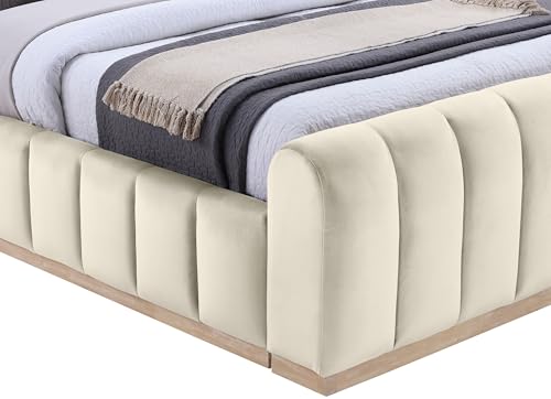 Image of Meridian Furniture AmaraCream-K Collection Modern | Contemporary King Bed, Ultra Luxe Cream 460 GSM Velvet, Natural Finish, Solid Wood Base and Inner Frame, 82.5 inch W x 99 inch D x 51 inch H, Cream, King