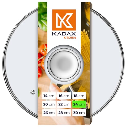 KADAX Couvercle en Verre avec Poignée en Acier, Accessoire Culinaire pour Sublimer vos Casseroles, Marmites et Poêles lors de la Cuisson (24 cm)