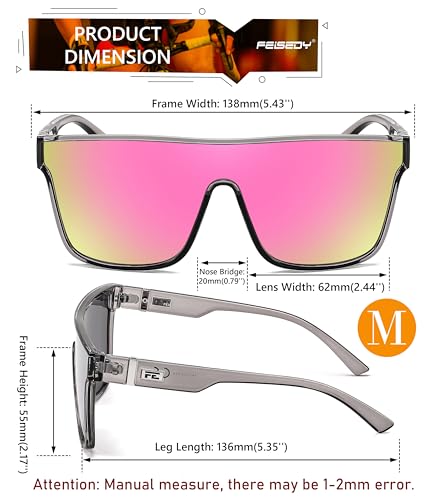 Image of FEISEDY Sunglasses for Women Men, Fashion Mirrored Single Lens Shades