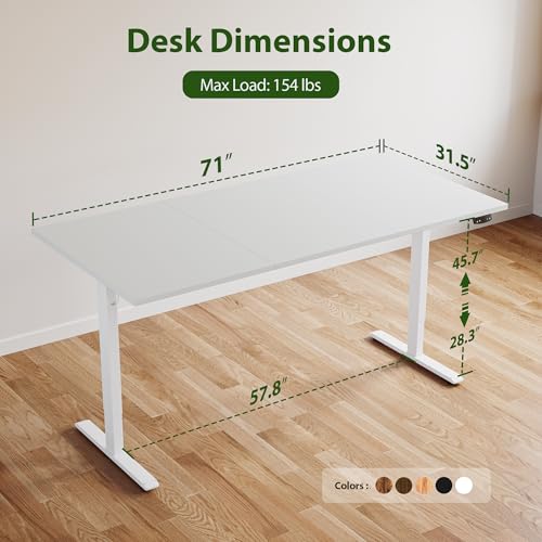 Image of Agilestic Electric Standing Desk, 71 x 31.5 Inches Height Adjustable Desk, Sit Stand up for Work Office Home, Ergonomic Rising Computer Table with Memory Preset, White