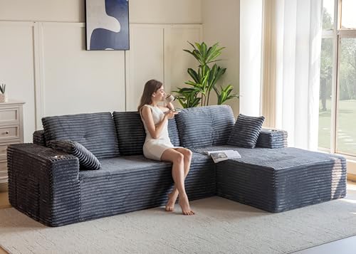 Image of MAXYOYO 104 inch Modular Sectional Couch with L-Shape Chaise, Modern Boneless Couch for Living Room, Sofa in A Box, Oversized Sofa with Deep Seat, No Assembly Required, Dark Grey