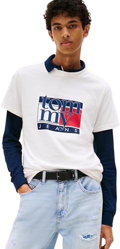 Tommy Jeans Uomo T-Shirt Maniche Corte Slim Flag Tee con Scollo Rotondo, Avorio (Ancient White), M
