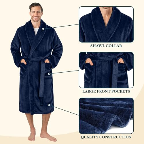 Image of PAVILIA Mens Soft Robe Bathrobe for Men, Lightweight Fleece Male Robe Long Bath Shower Spa