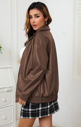 We1Fit Womens Oversized Faux Leather Jacket 2025 Fashion Outfits Motorcycle Zip Up Bomber Biker Coats Winter Fall Clothes2