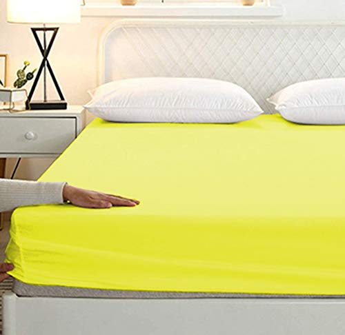 Image of Sweet Dream's 750 Collection Egyptian Cotton Fitted Bedsheet 4 to 12 Inch Matress 15 inch Drop Twin XL Size Bed (39x78) + 1 Pillow Covers (18x28), Vanilla Yellow