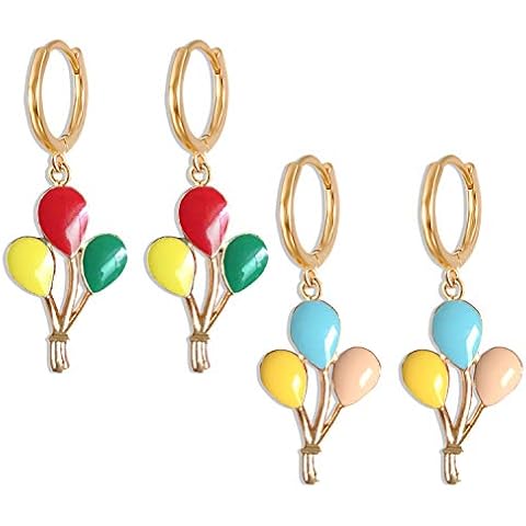 WUWEIJIAJIA 2 Pairs Gold Cute Colorful Enamel Balloons Hoop Dangle Drop Earrings Set for Women Statement Trendy Sweet Non-Tarnish (2-piece set) Cover