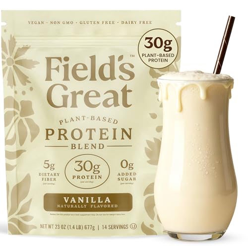 Image of Field's Great All-in-One Plant-Based Vanilla Protein Shake Powder - Healthy Aging, 30g Protein, 5g Fiber + Probiotics, Gut-Friendly, Blood Sugar & Muscle Support, Vegan Meal Replacement, GLP1, 23oz
