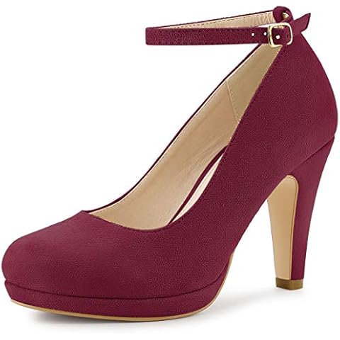 Allegra K Damen Runde Zehenpartie Stiletto-Ferse Knöchelriemen Pumps Cover