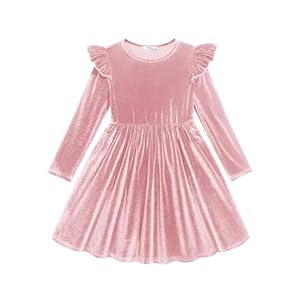Arshiner Toddler Velvet Dress Little Girls Fall Winter Long Sleeve Ruffle Holiday Birthday Party Dresses with Pockets