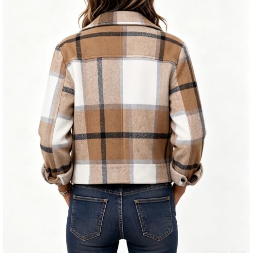 Flannel Jacket Women Button Down Plaid Bomber Jacket Fall Coats Flannels - image 5